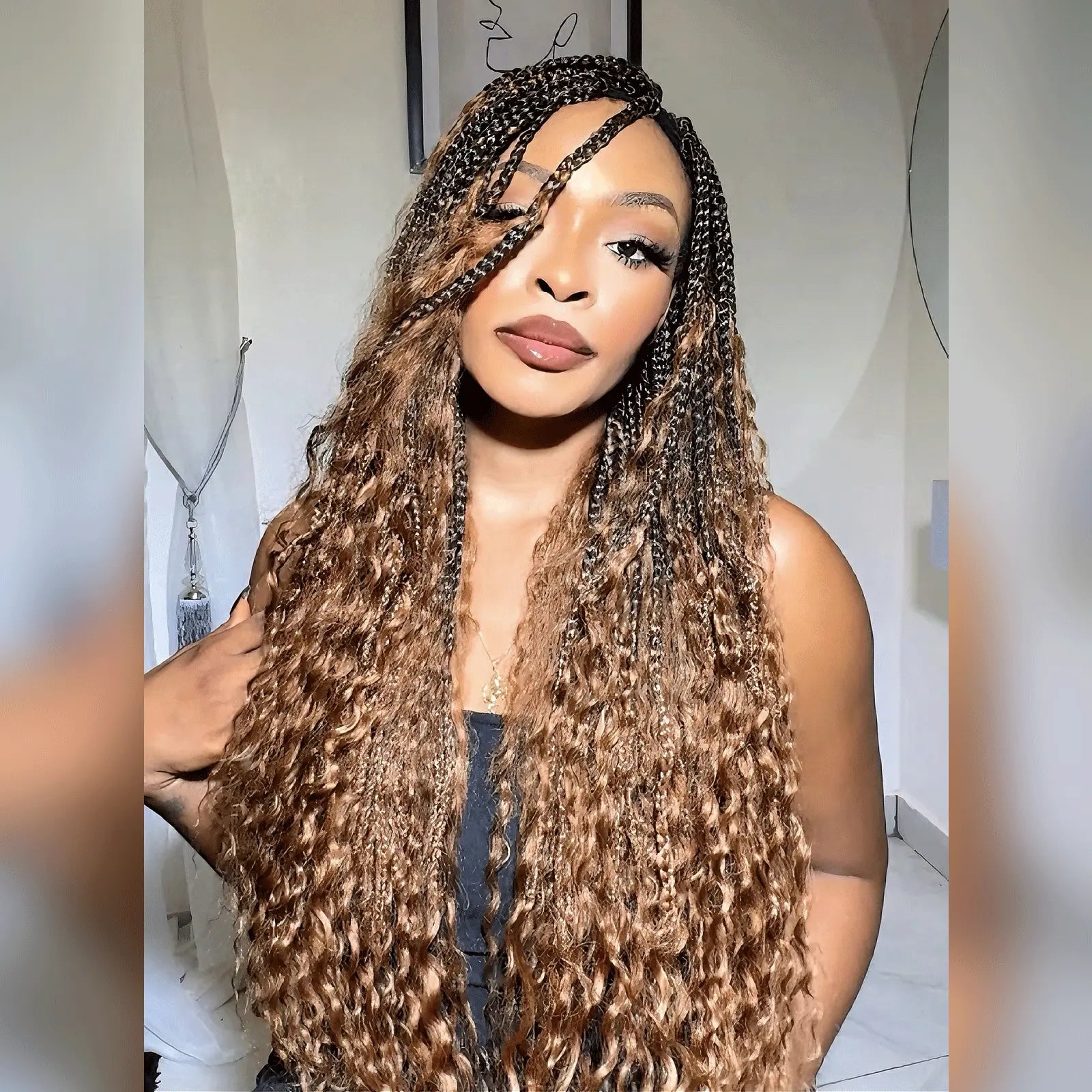 Toyotress Boho Box Braids with Human Hair Curls Protective Hairstyle Crochet Hair Extensions
